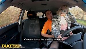 Fake Driving School Blonde Marilyn Sugar in Black Stockings Sex in Car